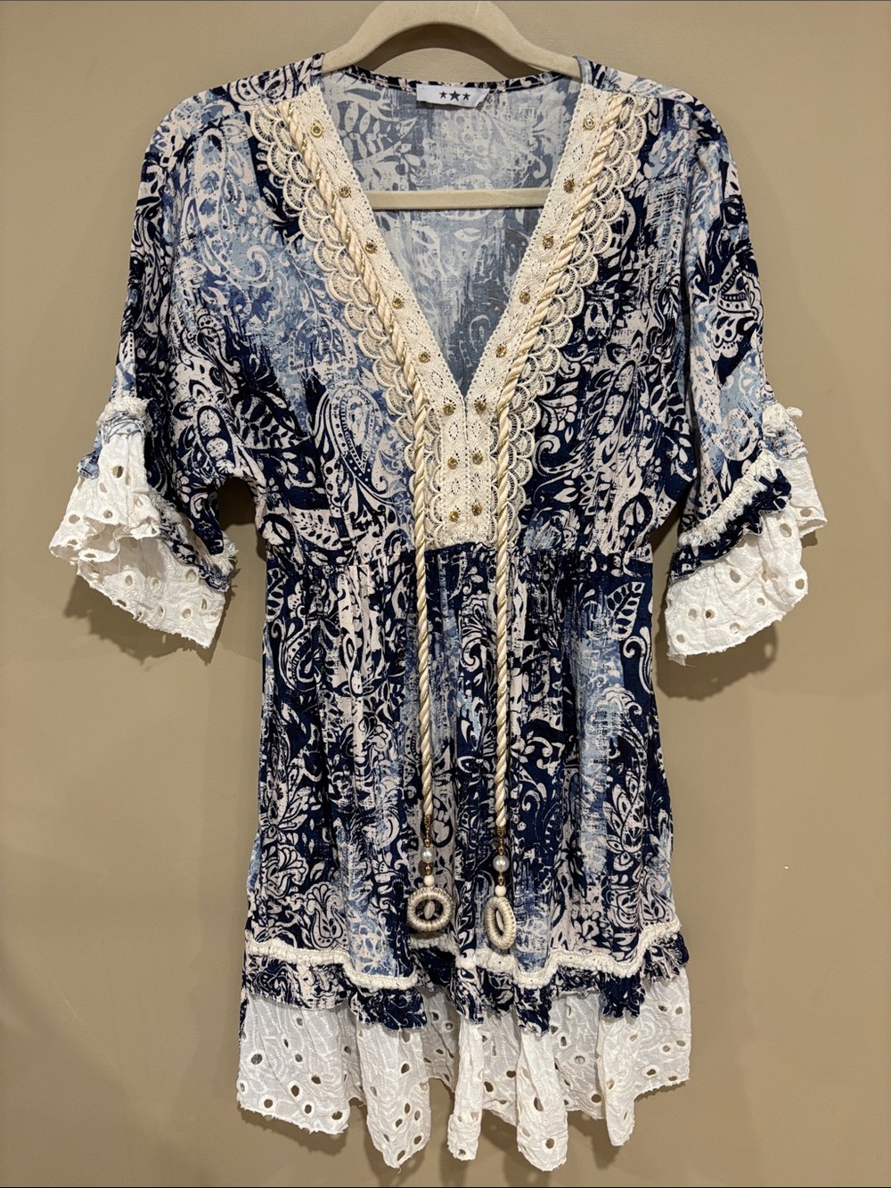 Navy and white bohemian rhinestone dress